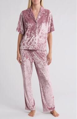 NWT Nicole Miller Crushed Velvet Short Sleeve Pajama Set Mauve Pink Size XL